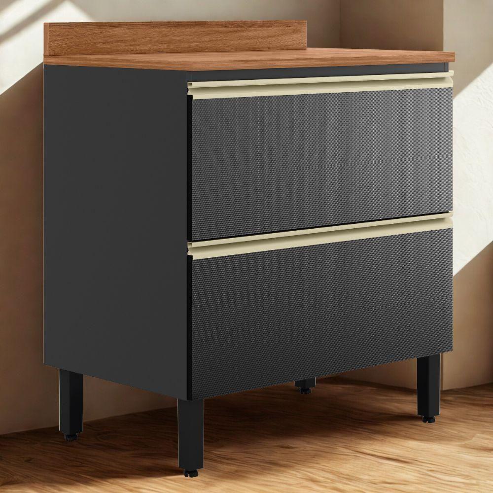 Balcão Com Tampo 1 Porta 1 Gaveta 80cm Mdf Proenca Nogueira Carbono Prime Demartez - 2