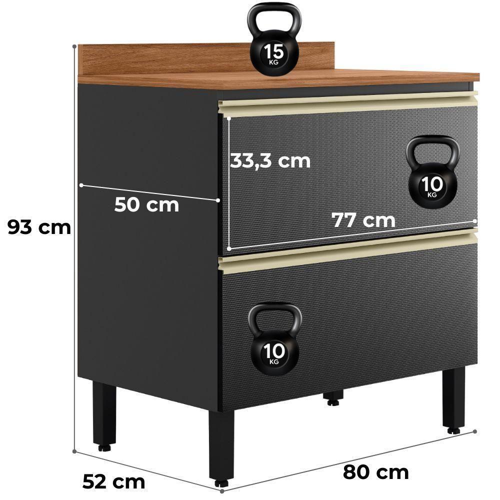Balcão Com Tampo 1 Porta 1 Gaveta 80cm Mdf Proenca Nogueira Carbono Prime Demartez - 3