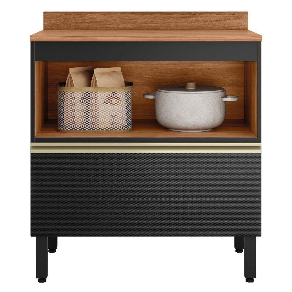 Balcão Com Tampo 1 Porta 1 Gaveta 80cm Mdf Proenca Nogueira Carbono Prime Demartez - 8