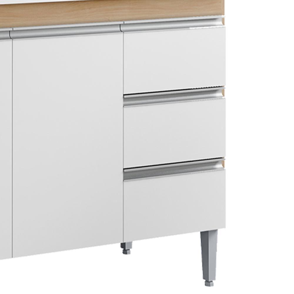 Balcão Pia Sem Tampo 2 Portas 3 Gavetas 97 Cm Andreia Amendoa Branco Reajl Moveis - 5