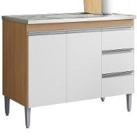 Balcão Pia Sem Tampo 2 Portas 3 Gavetas 97 Cm Andreia Amendoa Branco Reajl Moveis - 1