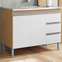 Balcão Pia Sem Tampo 2 Portas 3 Gavetas 97 Cm Andreia Amendoa Branco Reajl Moveis - 2