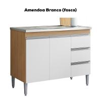 Balcão Pia Sem Tampo 2 Portas 3 Gavetas 97 Cm Andreia Amendoa Branco Reajl Moveis