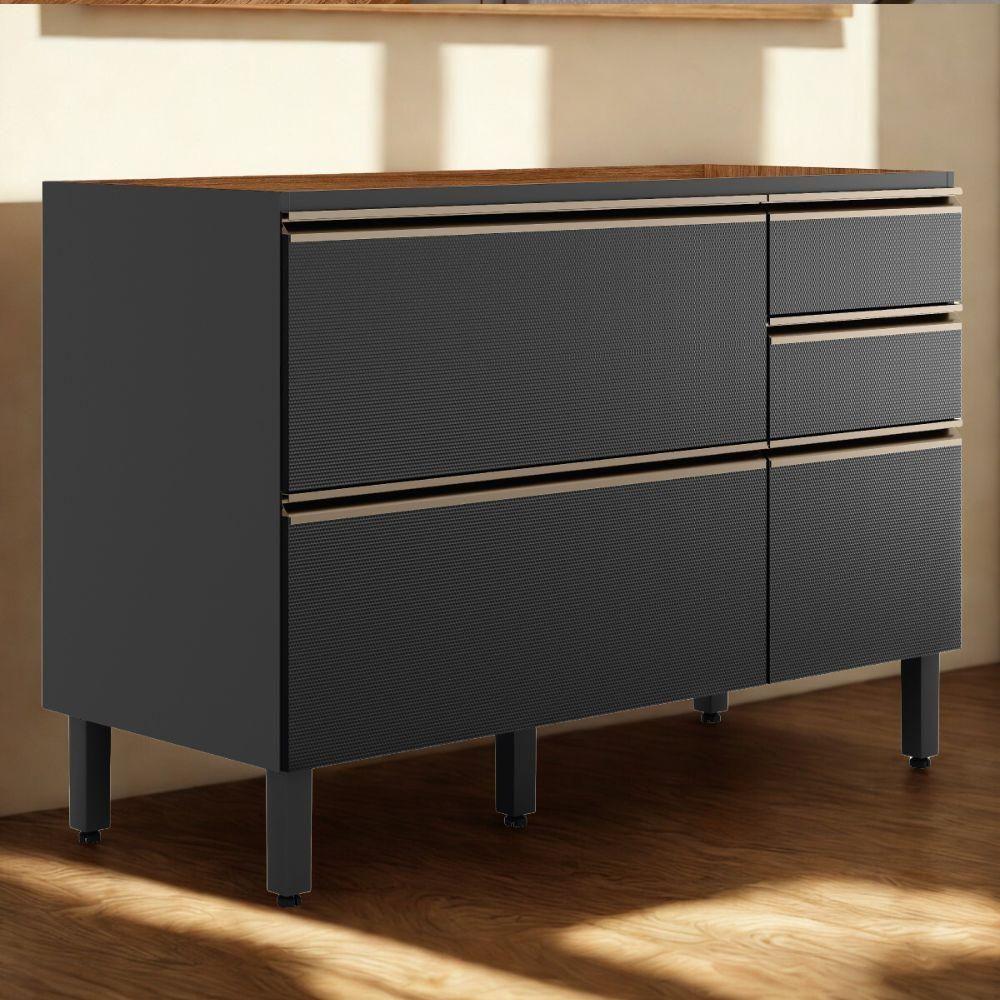 Balcão Para Pia 4 Gavetas 1 Porta 120 Cm Mdf Proenca Nogueira Carbono Prime Demartez - 2