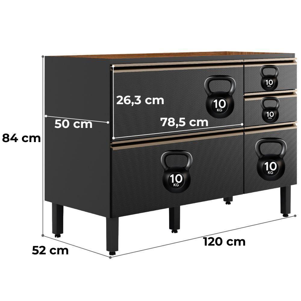 Balcão Para Pia 4 Gavetas 1 Porta 120 Cm Mdf Proenca Nogueira Carbono Prime Demartez - 3