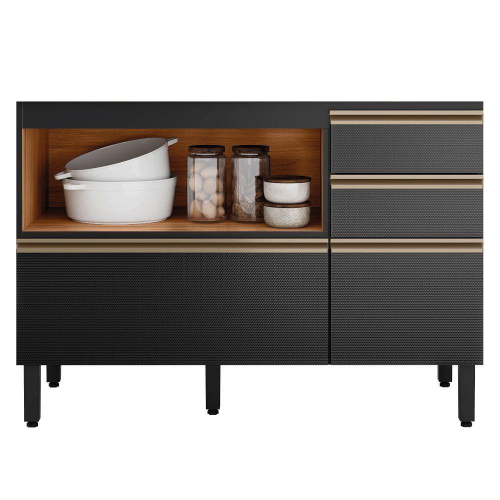 Balcão Para Pia 4 Gavetas 1 Porta 120 Cm Mdf Proenca Nogueira Carbono Prime Demartez - 9