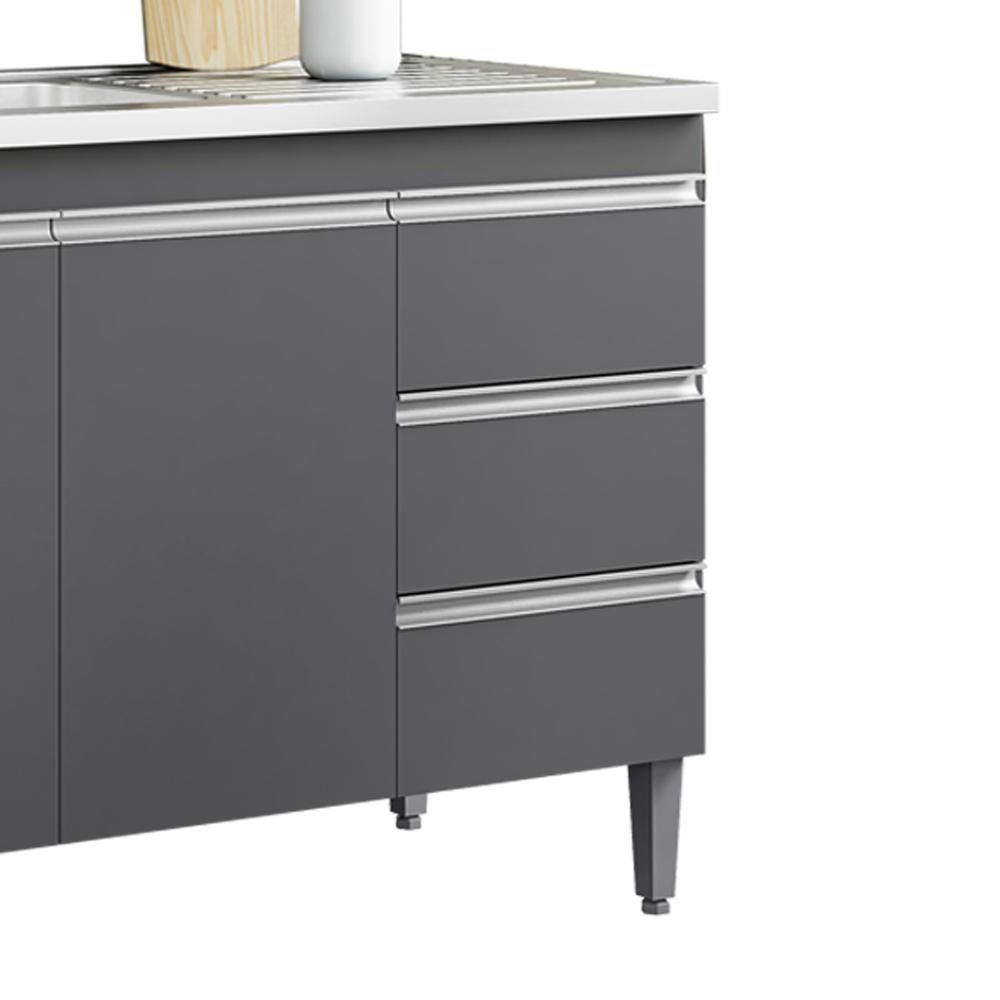 Balcão Pia Sem Tampo 3 Portas 3 Gavetas 155 Cm Andreia Cinza Reajl Moveis - 6