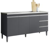 Balcão Pia Sem Tampo 3 Portas 3 Gavetas 155 Cm Andreia Cinza Reajl Moveis - 1