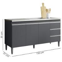 Balcão Pia Sem Tampo 3 Portas 3 Gavetas 155 Cm Andreia Cinza Reajl Moveis - 3