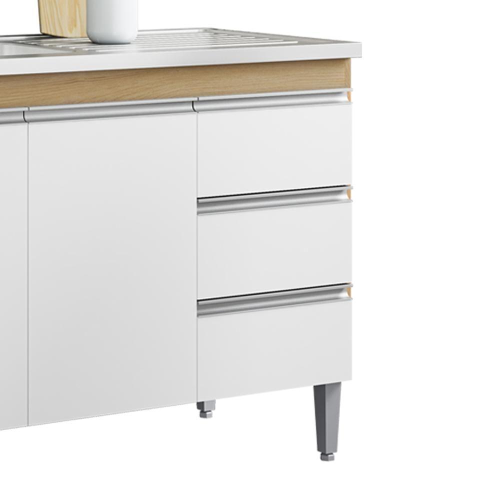 Balcão Pia Sem Tampo 3 Portas 3 Gavetas 155 Cm Andreia Amendoa Branco Reajl Moveis - 6