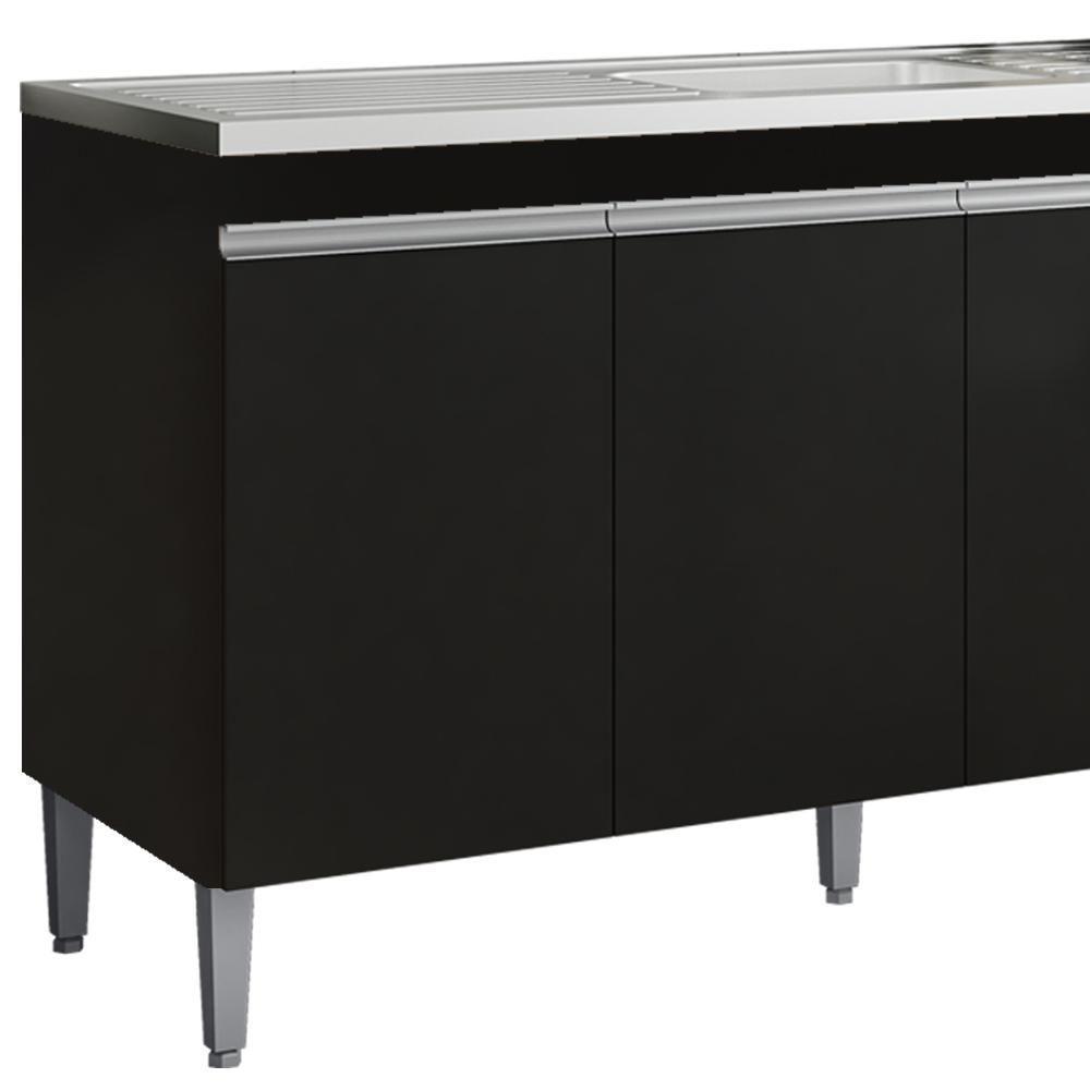 Balcão Pia Sem Tampo 3 Portas 3 Gavetas 145 Cm Andreia Preto Reajl Moveis - 5