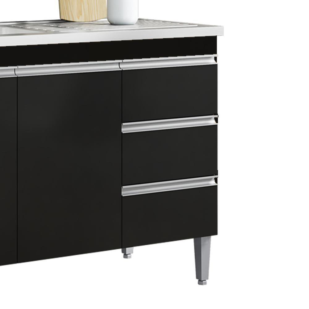 Balcão Pia Sem Tampo 3 Portas 3 Gavetas 145 Cm Andreia Preto Reajl Moveis - 6