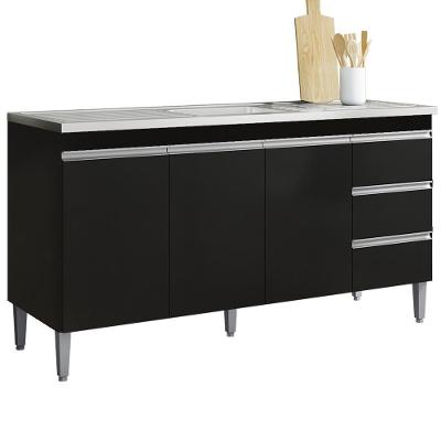 Balcão Pia Sem Tampo 3 Portas 3 Gavetas 145 Cm Andreia Preto Reajl Moveis