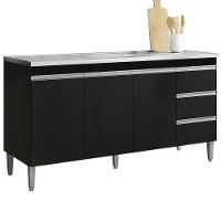 Balcão Pia Sem Tampo 3 Portas 3 Gavetas 145 Cm Andreia Preto Reajl Moveis - 1