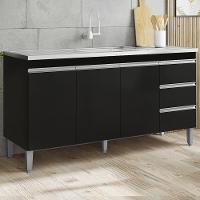 Balcão Pia Sem Tampo 3 Portas 3 Gavetas 145 Cm Andreia Preto Reajl Moveis - 2