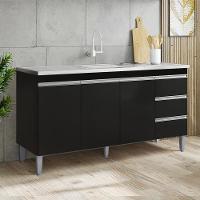 Balcão Pia Sem Tampo 3 Portas 3 Gavetas 145 Cm Andreia Preto Reajl Moveis - 7