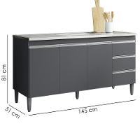 Balcão Pia Sem Tampo 3 Portas 3 Gavetas 145 Cm Andreia Cinza Reajl Moveis - 3