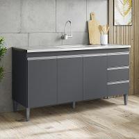 Balcão Pia Sem Tampo 3 Portas 3 Gavetas 145 Cm Andreia Cinza Reajl Moveis - 7