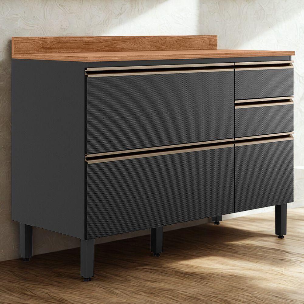 Balcao Com Tampo 4g 1p 120 Cm Mdf Proenca Nogueira Carbono Prime Demartez - 2