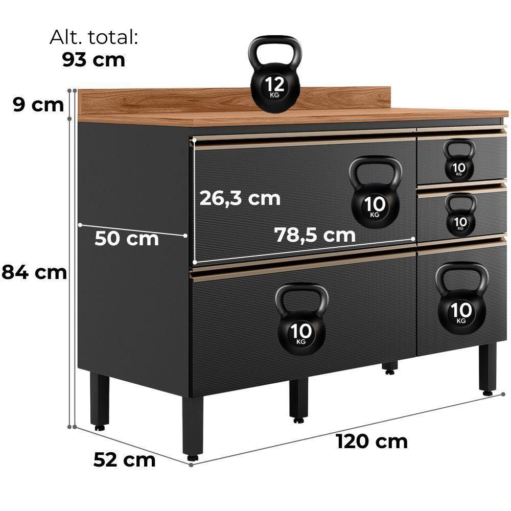 Balcao Com Tampo 4g 1p 120 Cm Mdf Proenca Nogueira Carbono Prime Demartez - 3