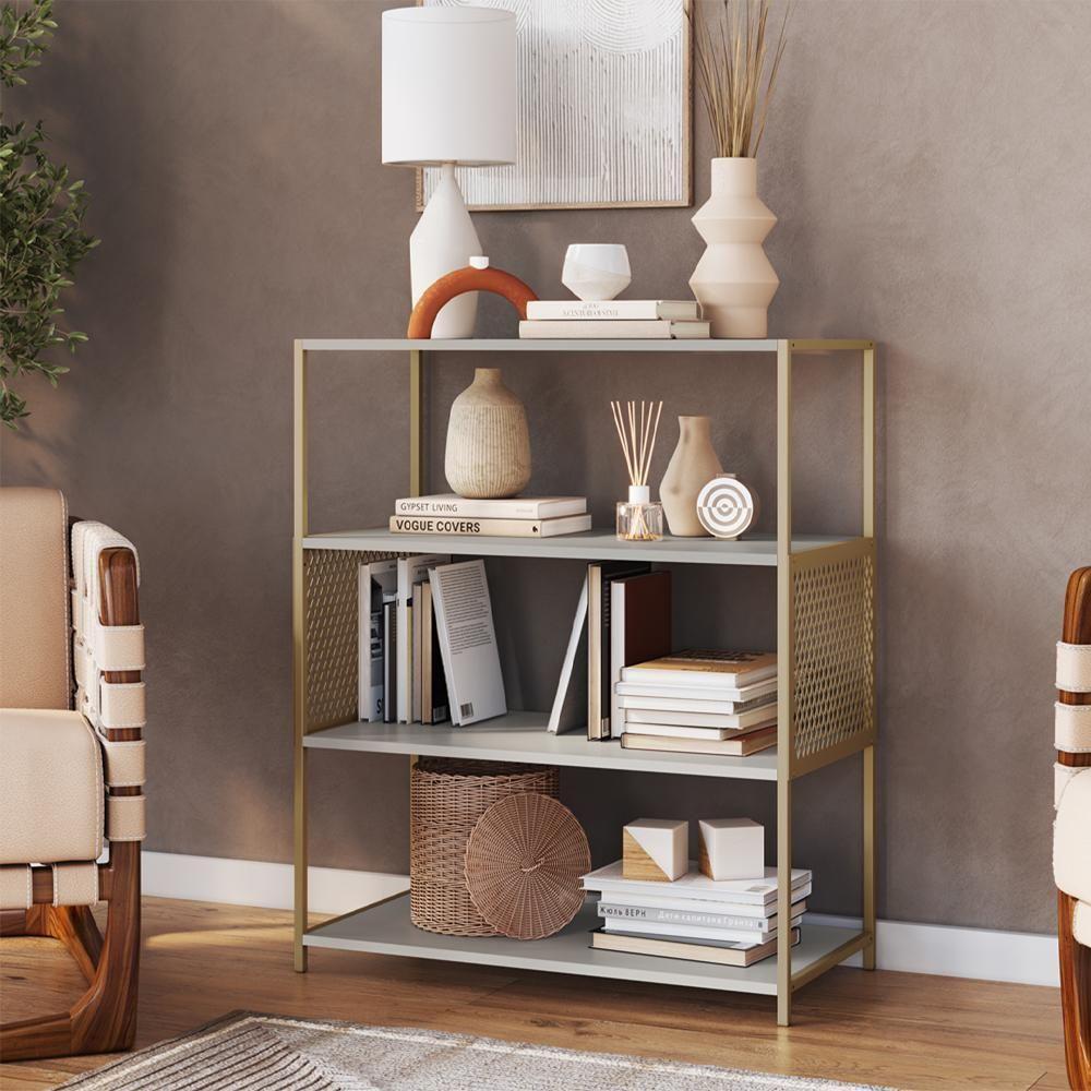 Estante Estilo Industrial 94 Cm Com Tela P1024 Arenas Dourado Pp - 6