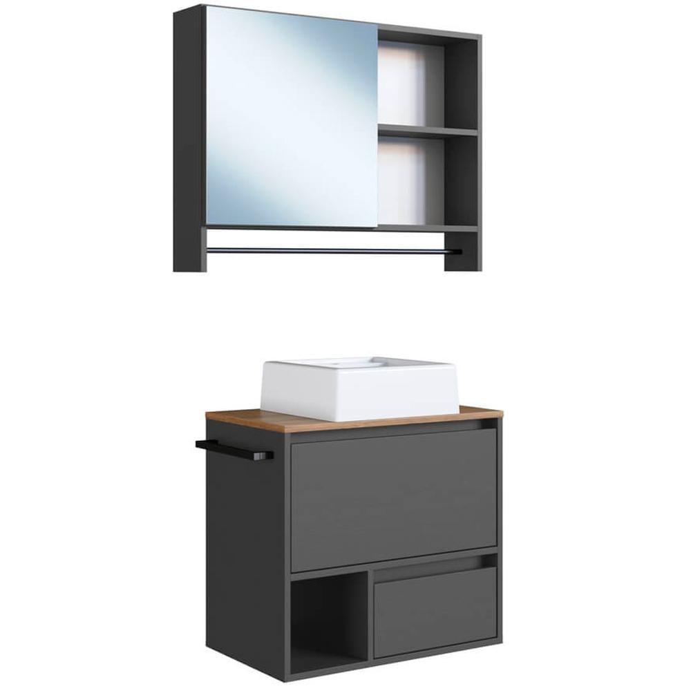 Conjunto Armario E Gabinete Com Cuba 60cm Mel Grafite Proddy - 1