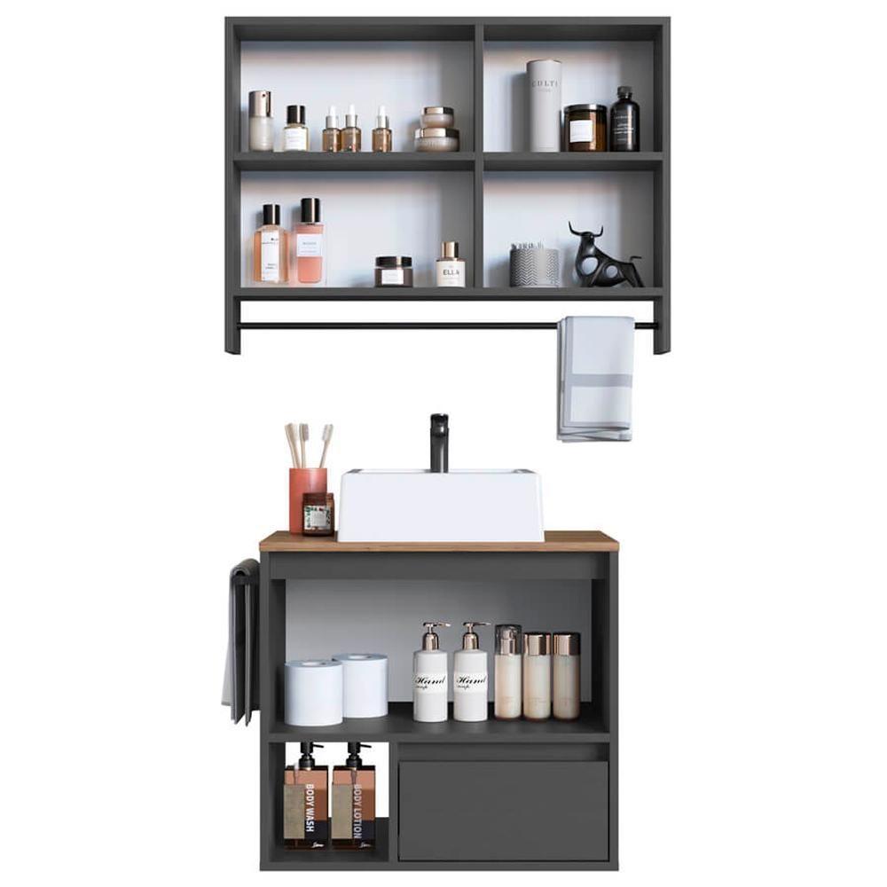 Conjunto Armario E Gabinete Com Cuba 60cm Mel Grafite Proddy - 6