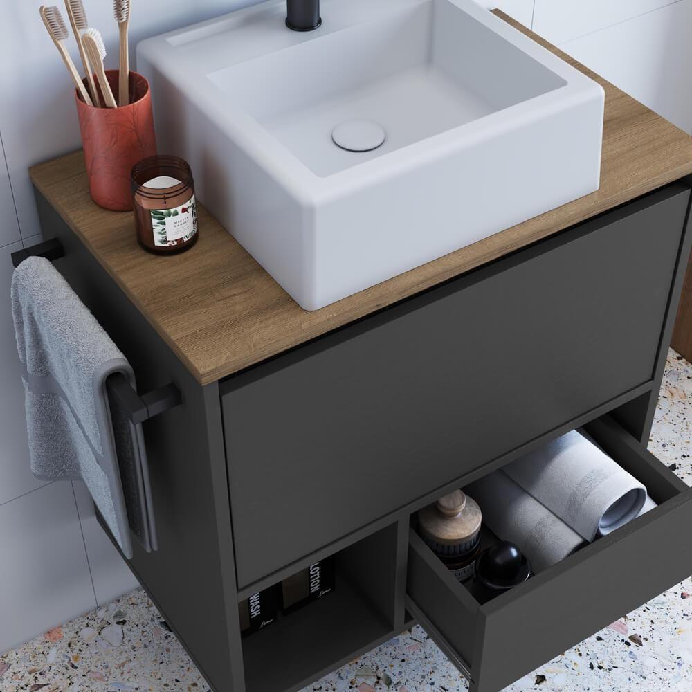 Conjunto Armario E Gabinete Com Cuba 60cm Mel Grafite Proddy - 7