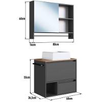 Conjunto Armario E Gabinete Com Cuba 60cm Mel Grafite Proddy - 3