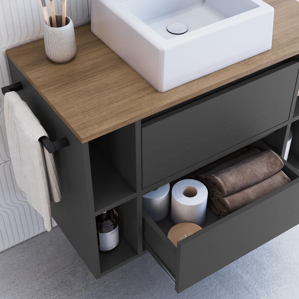 Espelheira E Gabinete Suspenso Com Cuba 80cm Mel Grafite Proddy - 8