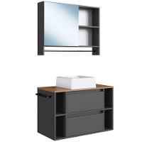 Espelheira E Gabinete Suspenso Com Cuba 80cm Mel Grafite Proddy - 1