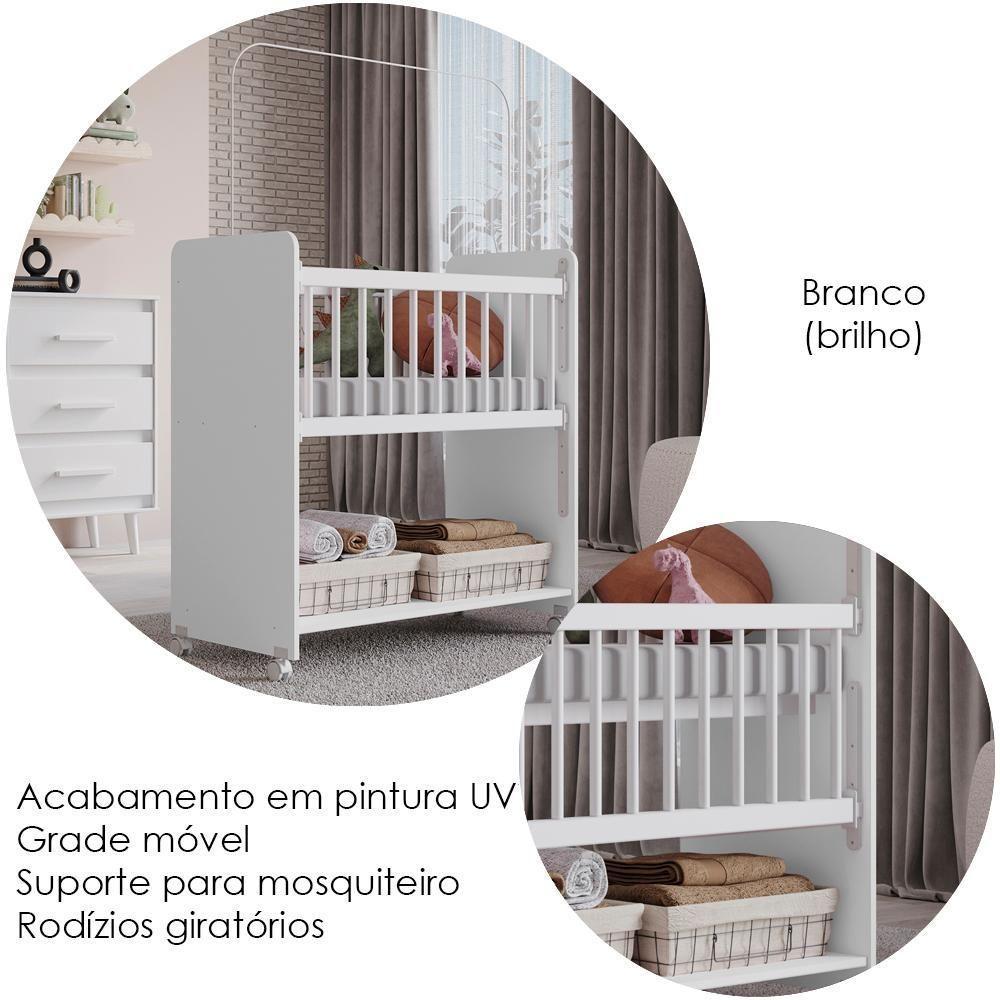 Mini Berço Grade Movel 89 Cm Outside Branco Mobbs Branco - 4