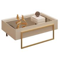 Mesa Centro Espelhada 92 Cm Pes Metal Kika Off White Dourado Dj Moveis - 1
