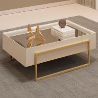 Mesa Centro Espelhada 92 Cm Pes Metal Kika Off White Dourado Dj Moveis - 2