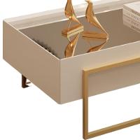 Mesa Centro Espelhada 92 Cm Pes Metal Kika Off White Dourado Dj Moveis