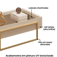 Mesa Centro Espelhada 92 Cm Pes Metal Kika Off White Dourado Dj Moveis - 5