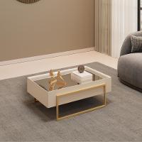 Mesa Centro Espelhada 92 Cm Pes Metal Kika Off White Dourado Dj Moveis - 6