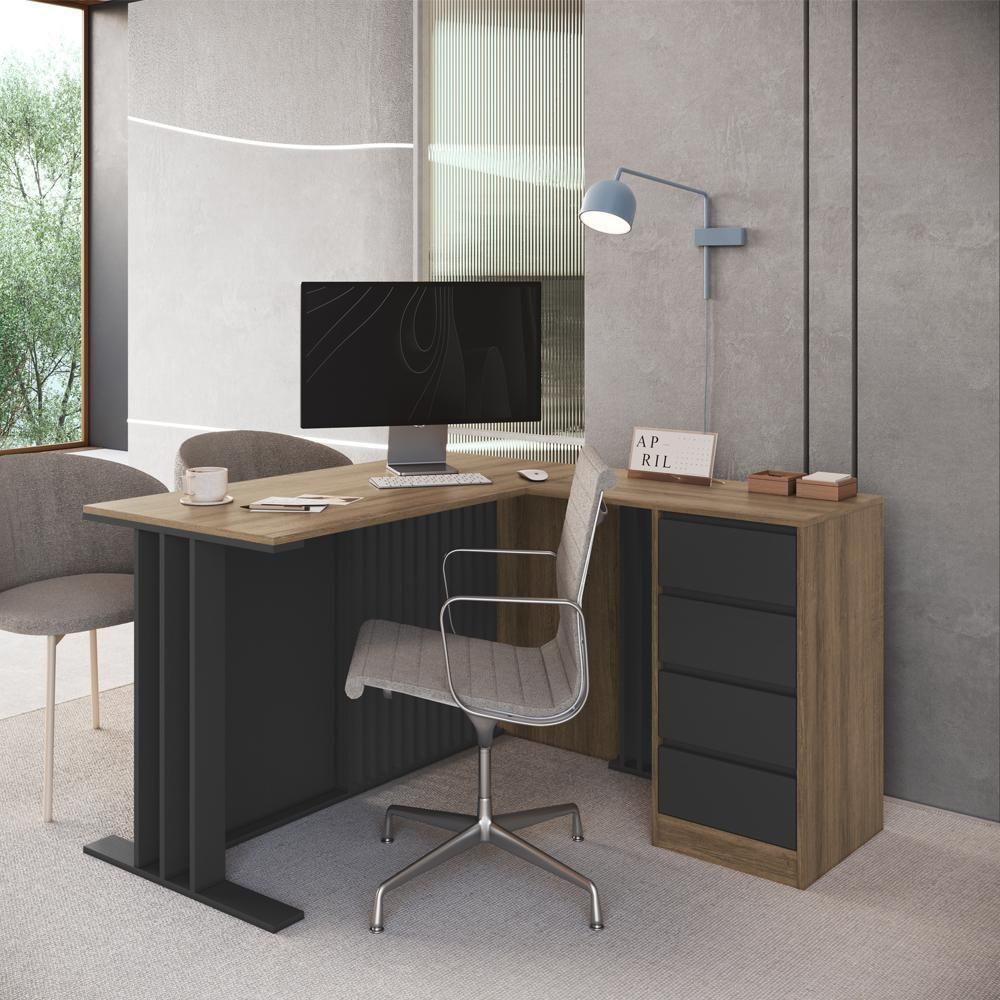 Mesa Escritorio Em L Office 130x120 Cm 4g Cj8020 Mel Grafite Faem - 8