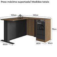 Mesa Escritorio Em L Office 130x120 Cm 4g Cj8020 Mel Grafite Faem - 3
