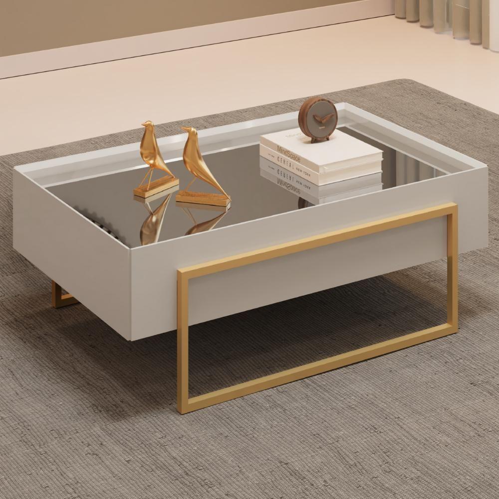 Mesa Centro Espelhada 92 Cm Pes Metal Kika Bali Dourado Dj Moveis - 2