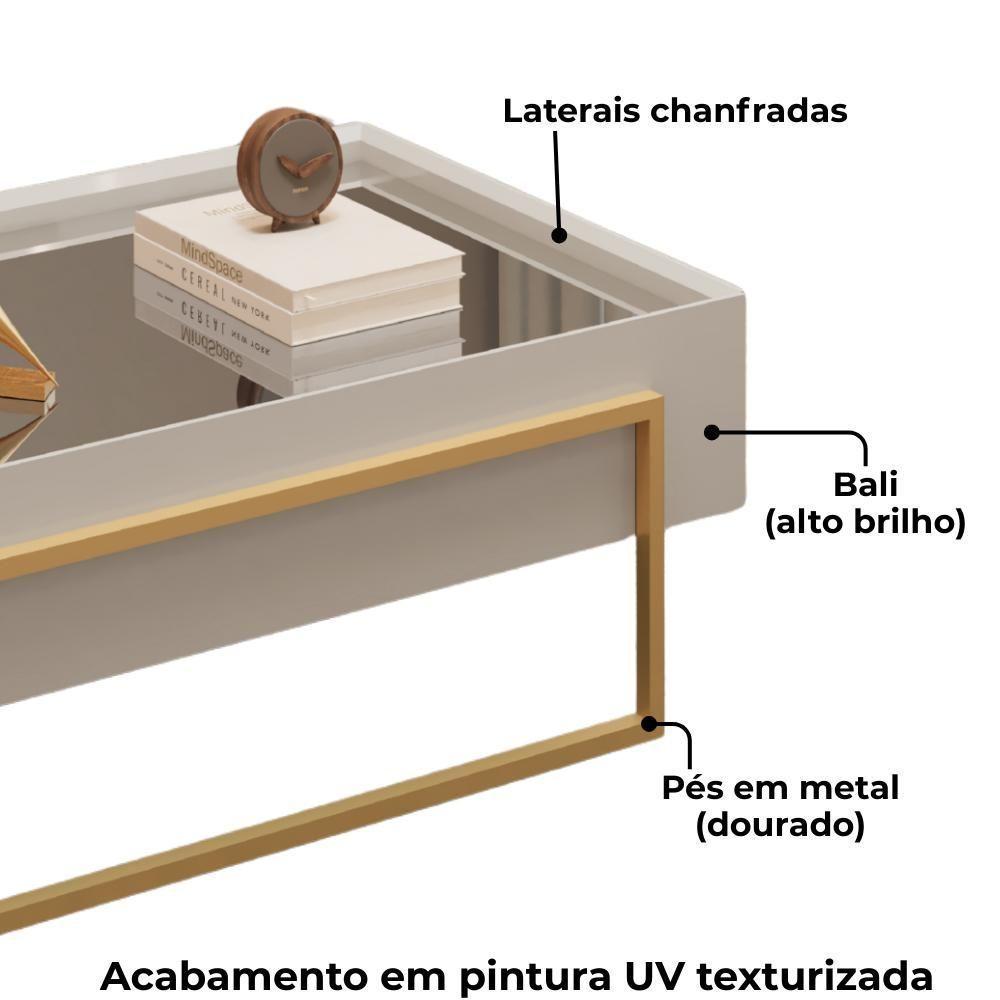 Mesa Centro Espelhada 92 Cm Pes Metal Kika Bali Dourado Dj Moveis - 5