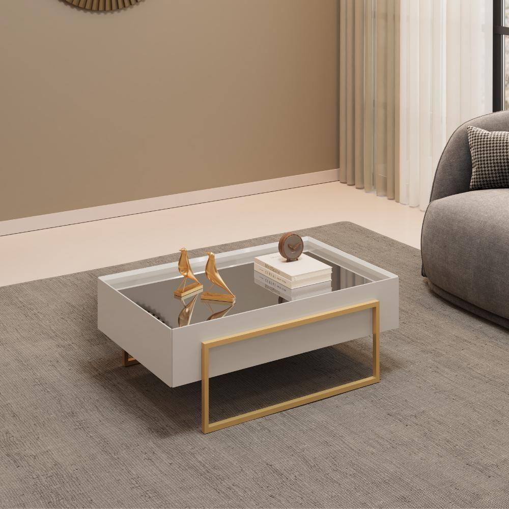 Mesa Centro Espelhada 92 Cm Pes Metal Kika Bali Dourado Dj Moveis - 6