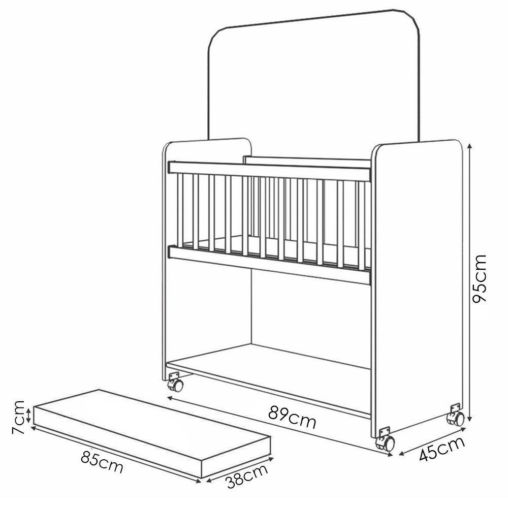 Mini Berço Grade Movel 89 Cm Outside Branco Rosa Mobbs - 3