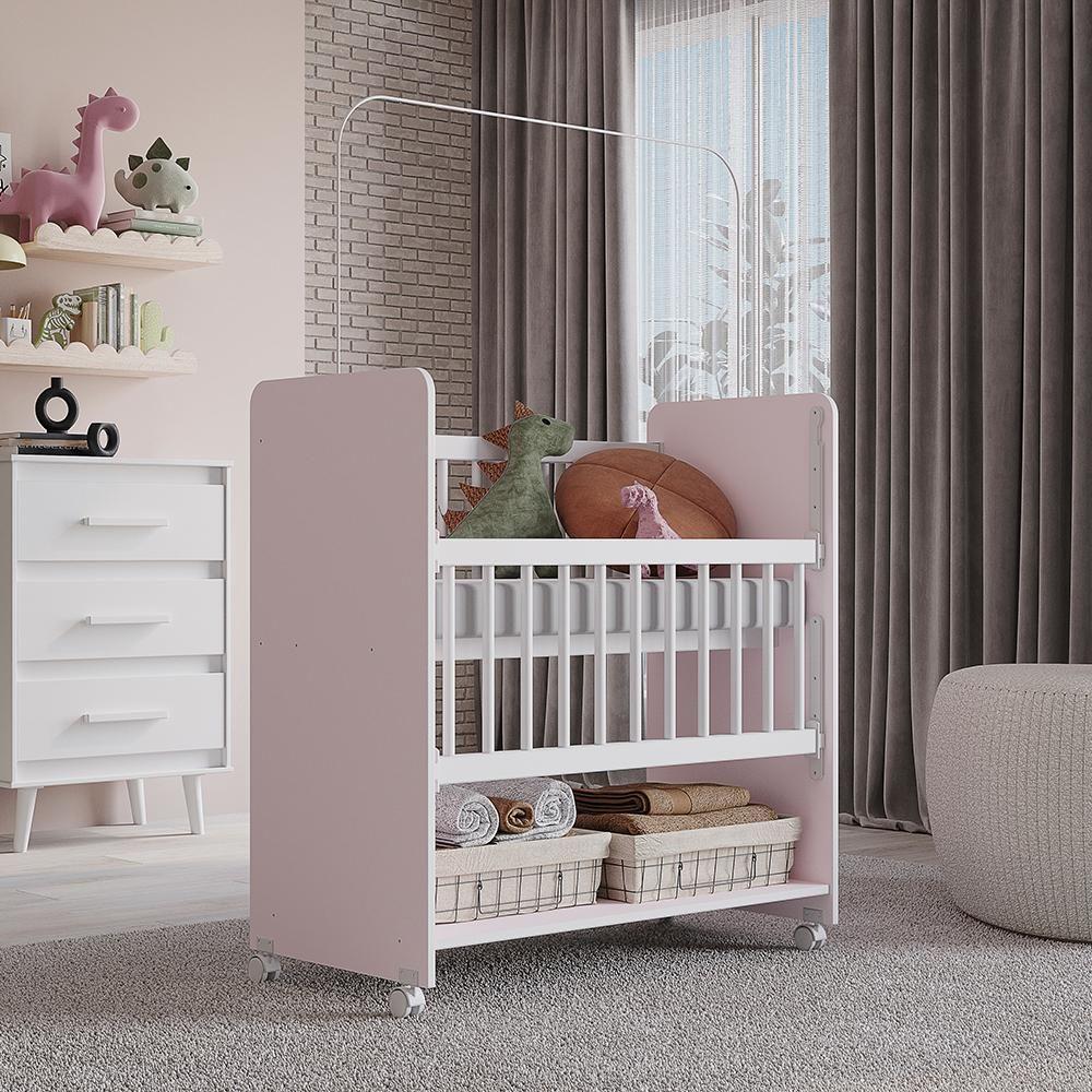 Mini Berço Grade Movel 89 Cm Outside Branco Rosa Mobbs - 5