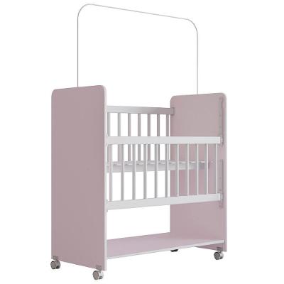Mini Berço Grade Movel 89 Cm Outside Branco Rosa Mobbs