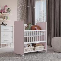 Mini Berço Grade Movel 89 Cm Outside Branco Rosa Mobbs - 5