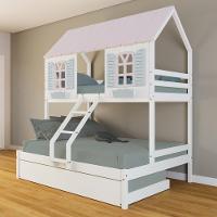 Treliche Casal/ Solteiro Casinha Bela - Madeira Maciça Branco/rosa/verde Housin - 1