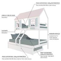 Treliche Casal/ Solteiro Casinha Bela - Madeira Maciça Branco/rosa/verde Housin