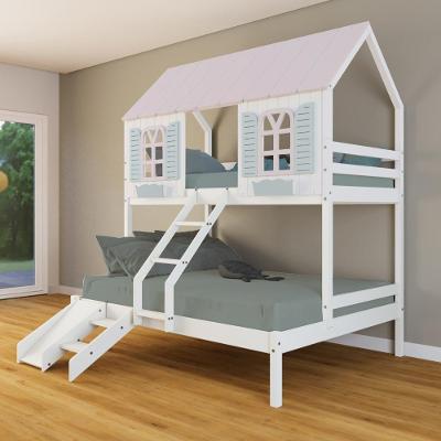 Beliche Casal/ Solteiro Casinha Bela Com Kit Escada/escorregador - Madeira Maciça Branco/rosa/verde Housin