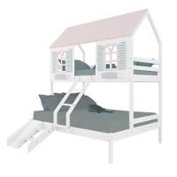 Beliche Casal/ Solteiro Casinha Bela Com Kit Escada/escorregador - Madeira Maciça Branco/rosa/verde Housin - 2